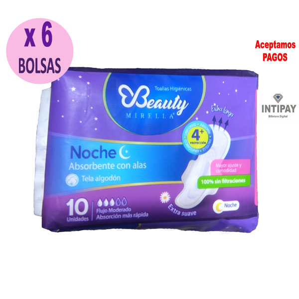 Toalla higiénica Beauty Noche  x 6 Bolsas